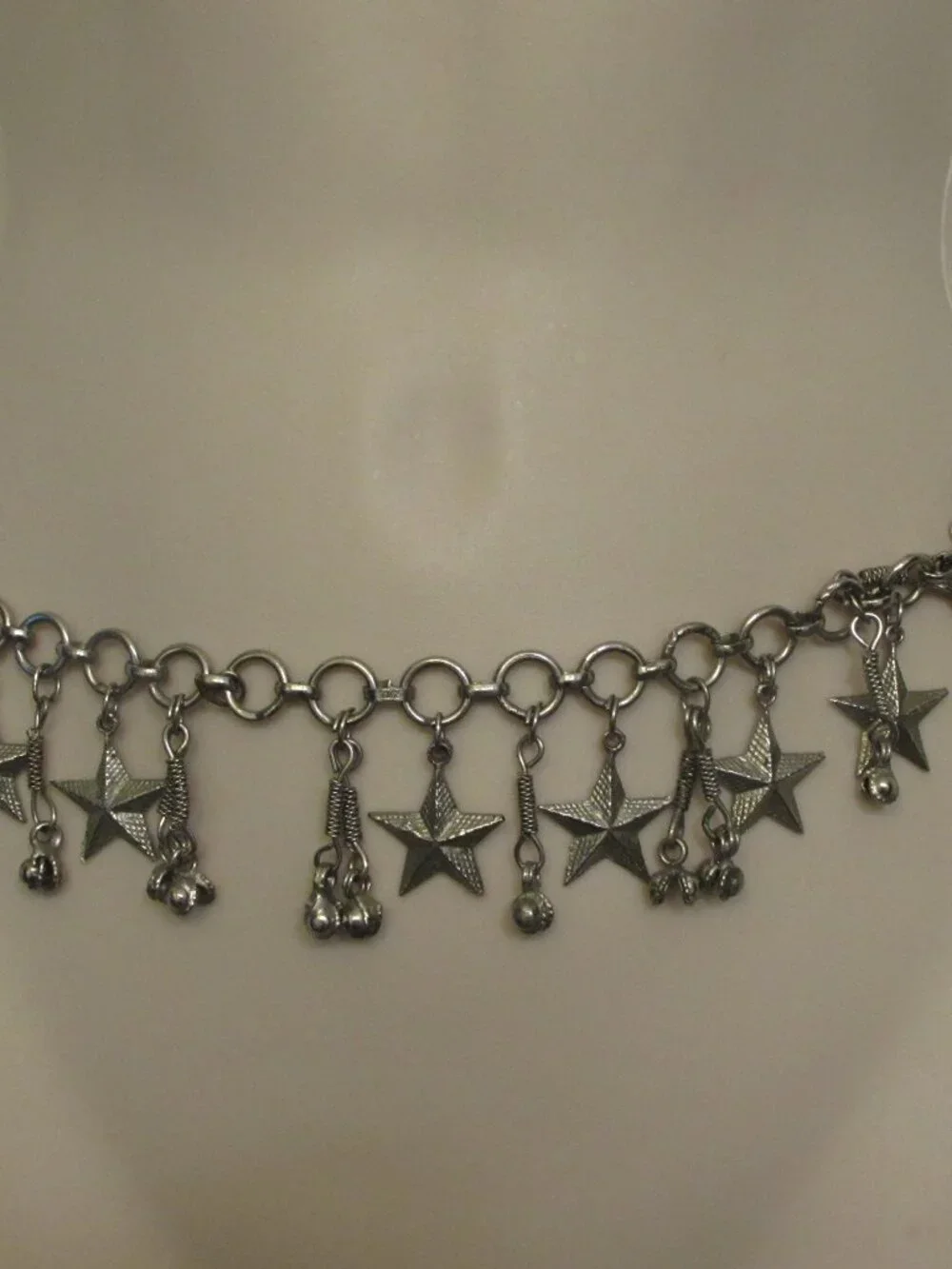 Vintage Stars & Bells Dangling Charms Silver Belly Dancer Chain Belt 37”
